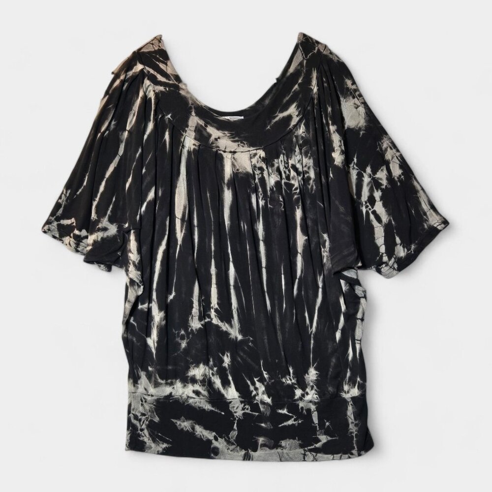 Mexicali Blues Tie Dye Blouson Top Black Grey Dolman Short Sleeve Soft Boho